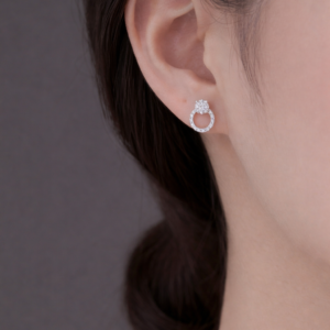 Alternative view of DORI | Bông Tai Bạc Đính Đá Halo Tròn Thanh Lịch