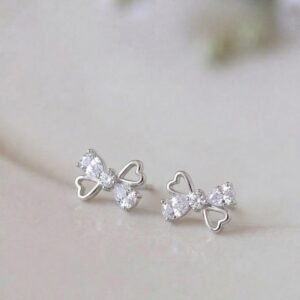 DORI | Bông Tai Bạc Nơ Đính Đá Trái Tim Thanh Lịch